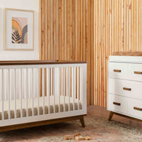 M5801WNL,Scoot 3-in-1 Convertible Crib w/ToddlerBed Conversion Kit in White/NaturalWalnut