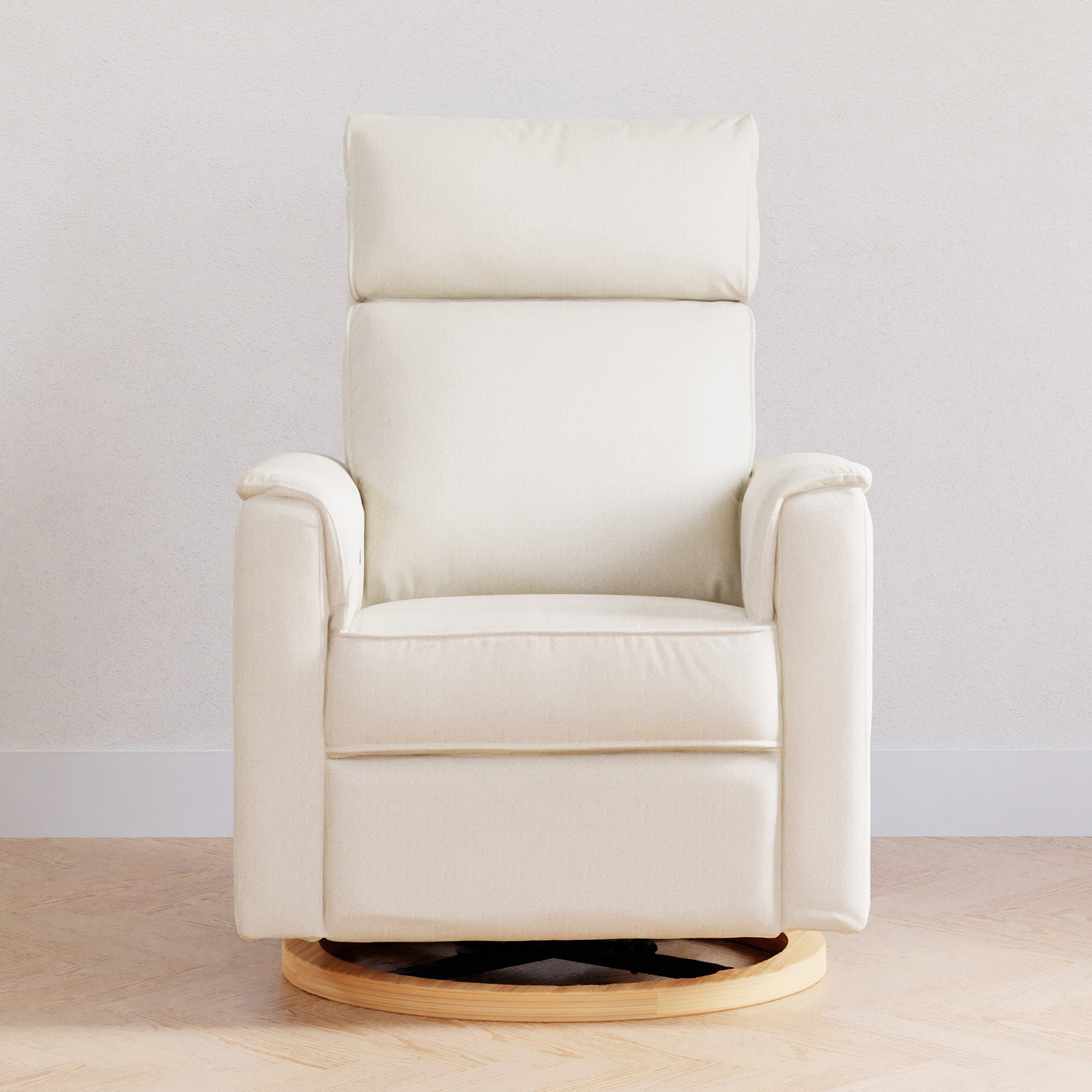 B17186PCMEWLB,Willa Plus Power Glider Recliner w/ Power Headrest in Performance Cream Eco-Weave w/Light Wood base