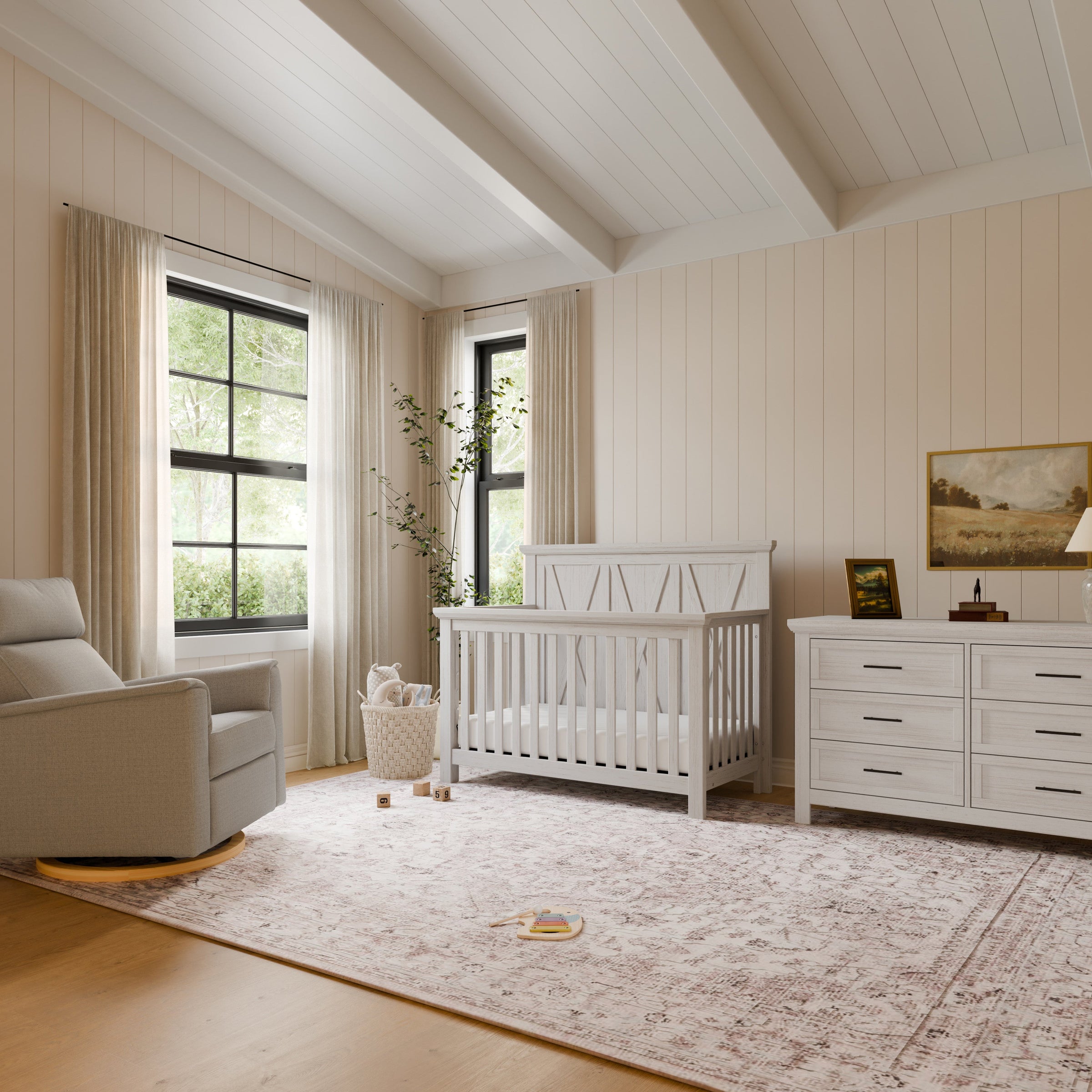 B14501WDF,Emory Farmhouse 4-in-1 Convertible Crib in White Driftwood