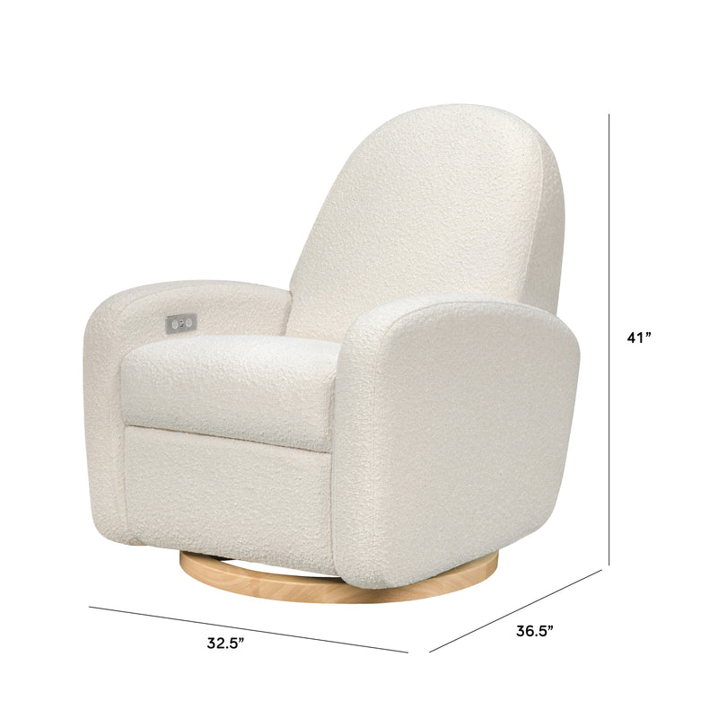 M23188WBLB,Nami Glider Recliner w/ Electronic Control and USB in Ivory Boucle w/Light Wood Base