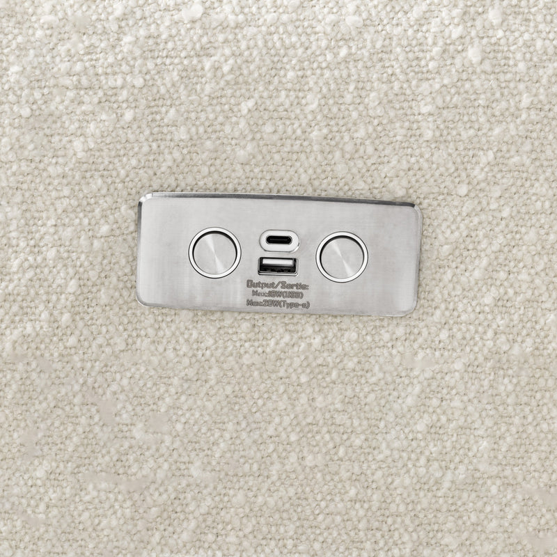 M22286WBLB,Crewe Electronic Swivel Glider Recliner in Ivory Boucle w/Light Wood Base