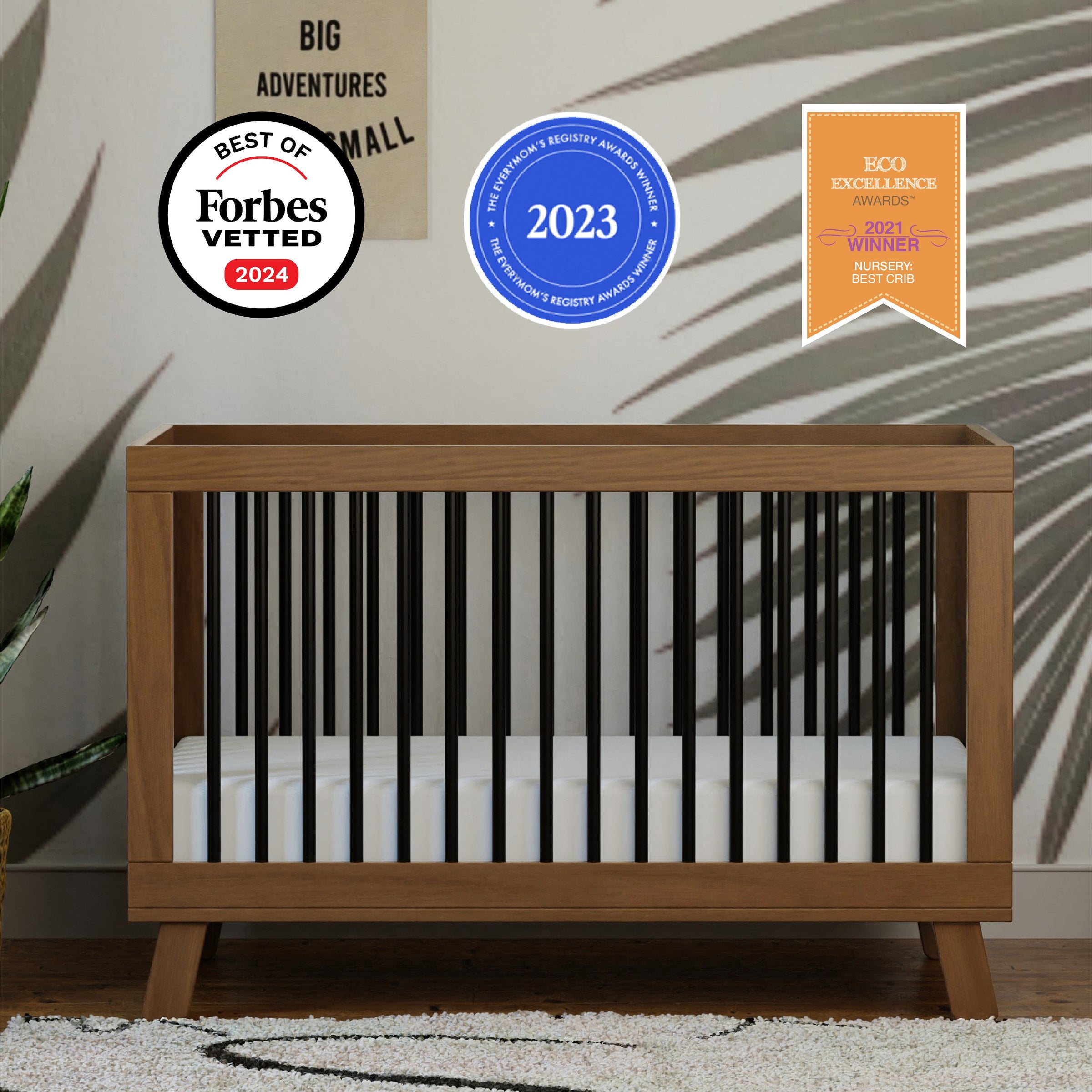 M4201NLB,Hudson 3-in-1 Convertible Crib w/ToddlerBedConversion Kit in Natural Walnut/Black