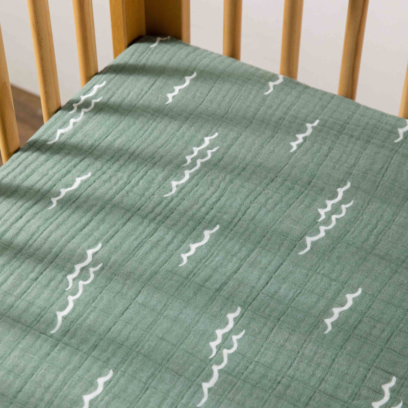 T27135,Ocean Waves Muslin Crib Sheet in GOTS Certified Organic Cotton