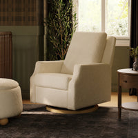 M22286WBLB,Crewe Electronic Swivel Glider Recliner in Ivory Boucle w/Light Wood Base
