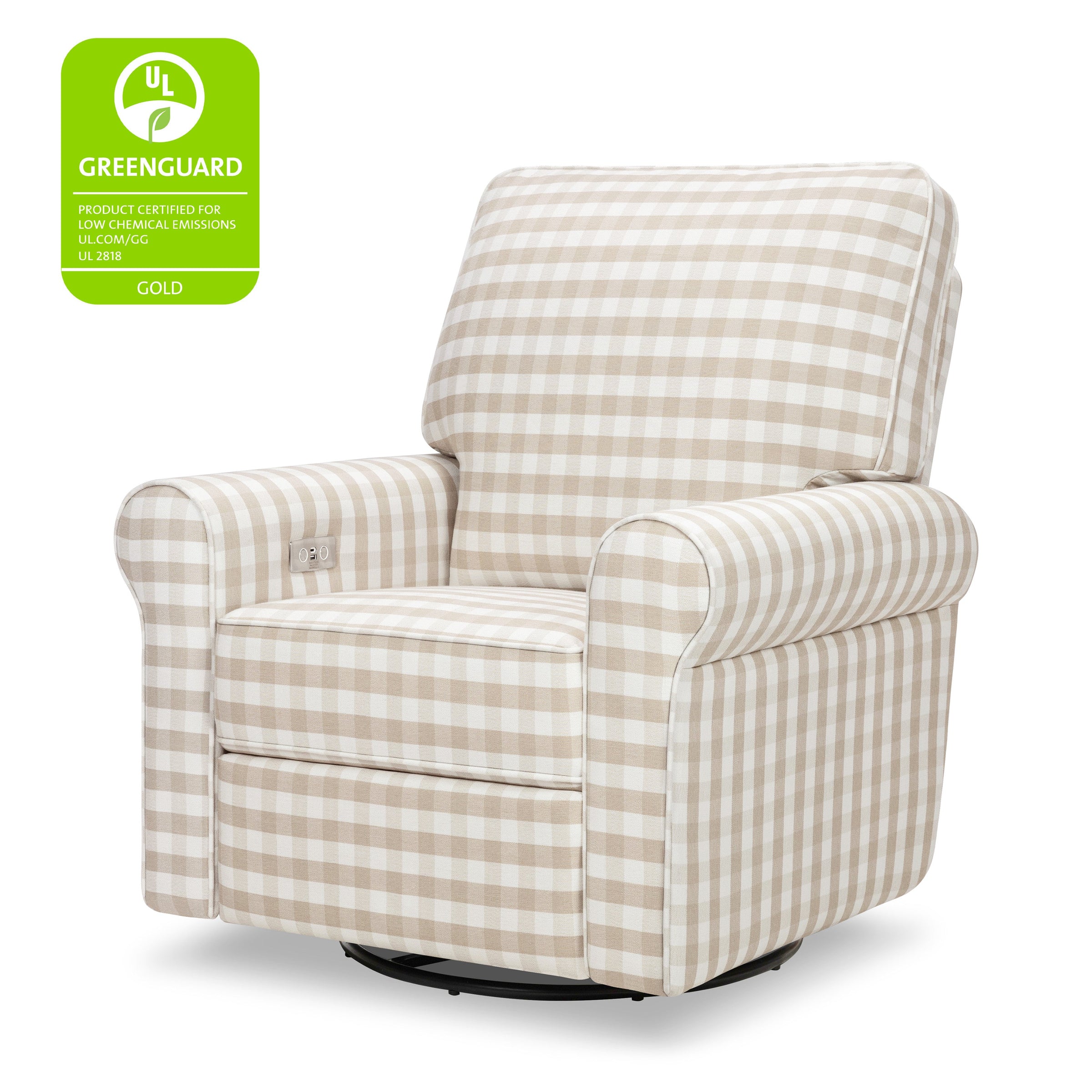 B17787TGH,Monroe Pillowback Power Recliner in Tan Gingham