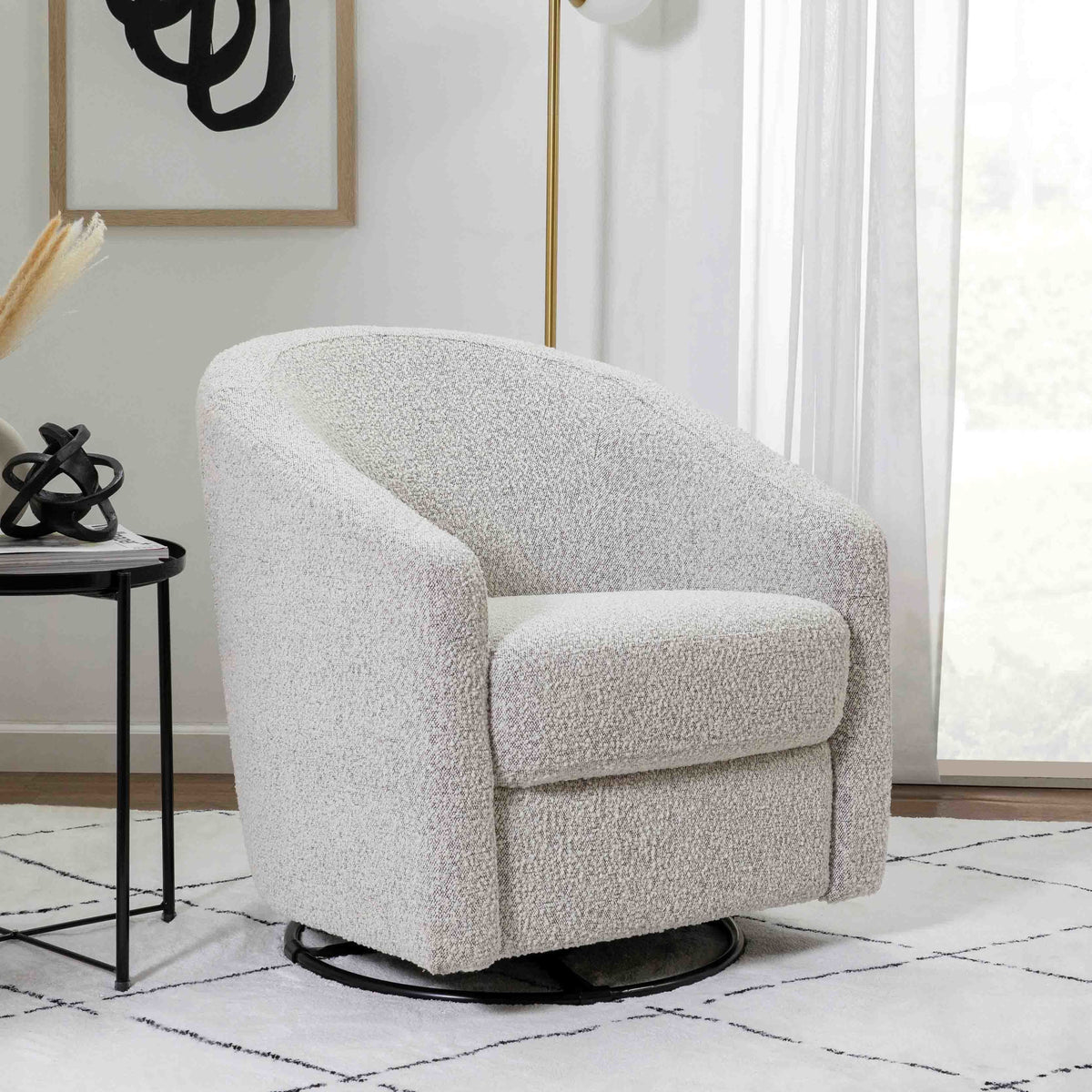 M5887BWB,Madison Swivel Glider in Black White Boucle