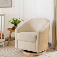 M5887WBCL,Madison Swivel Glider in Ivory Boucle and Cane w/Light Wood Base