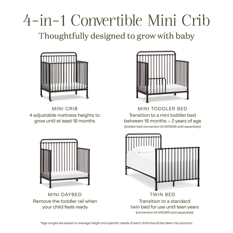 M15398UR,Winston 4-in-1 Convertible Mini Crib in Vintage Iron