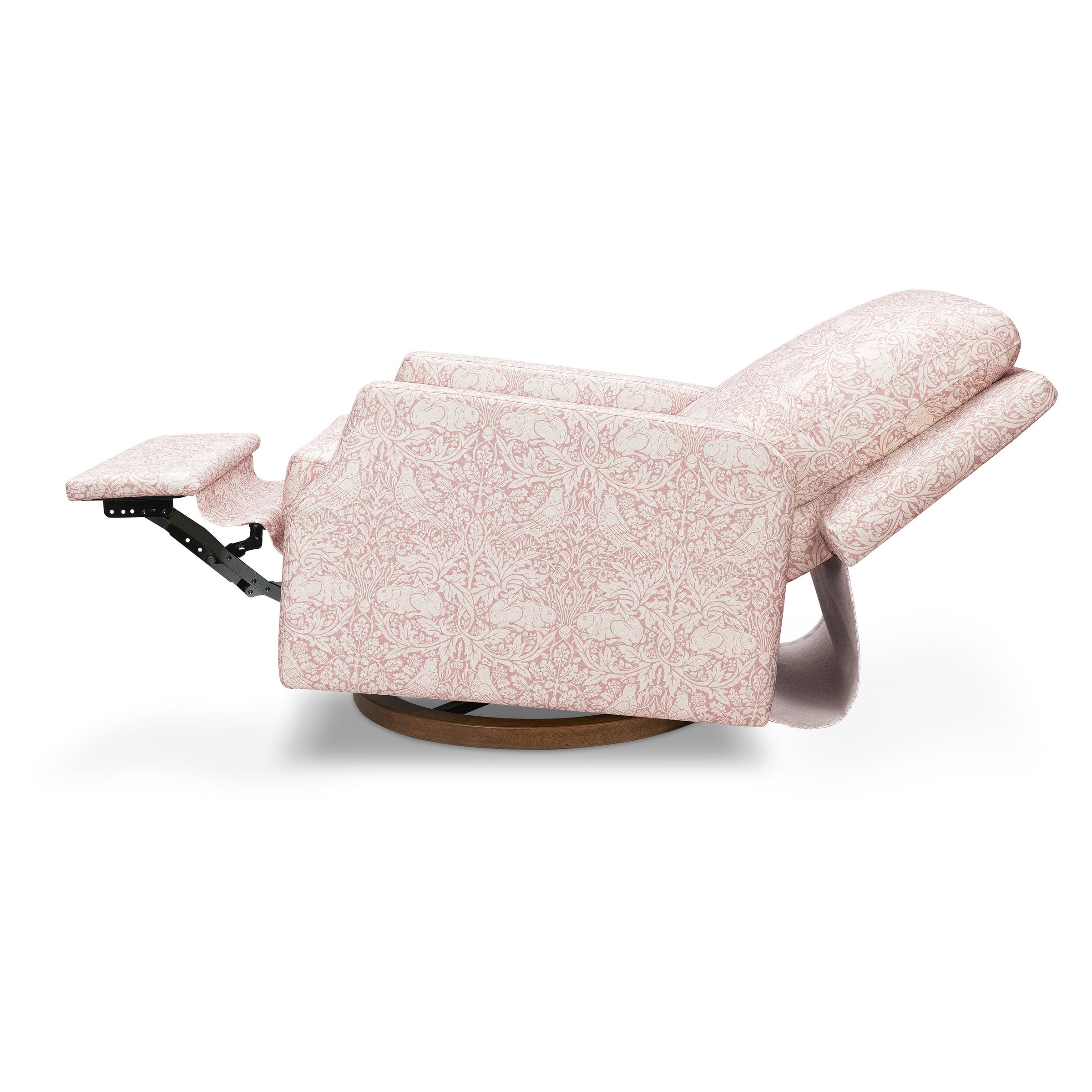 M22287PBRRDB,Crewe Recliner and Swivel Glider in Pure Brer Rabbit in Rose w/Dark Wood Base