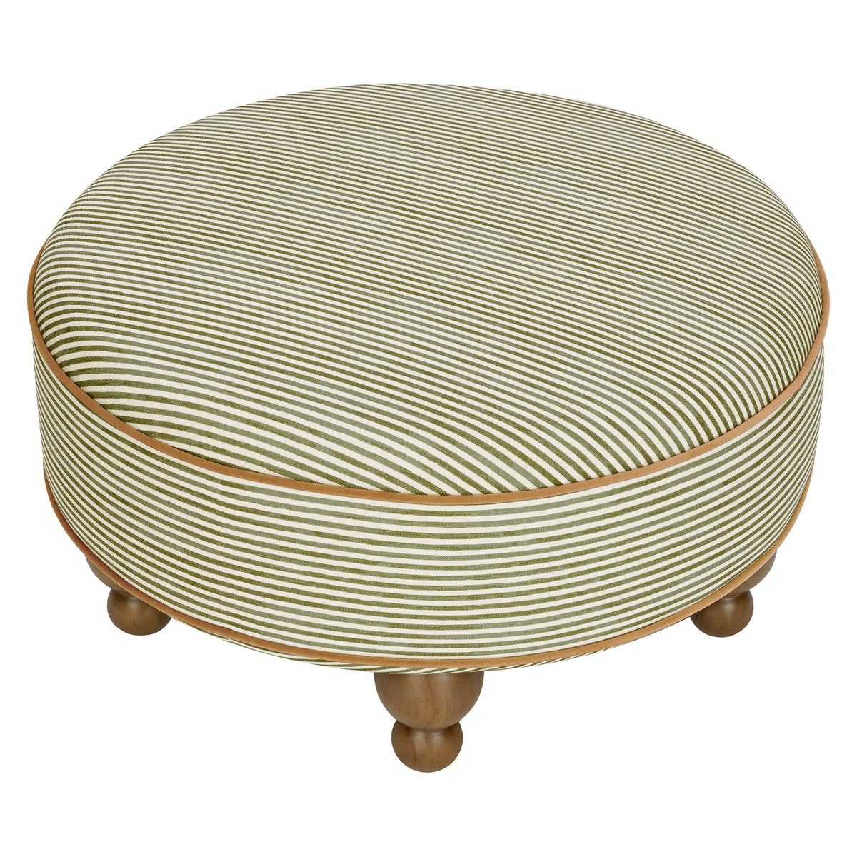 M33385OSCTF,Nate Berkus x Babyletto Astre Ottoman in Perf Olive Stripe Eco-Crossweave w/Toffee feet