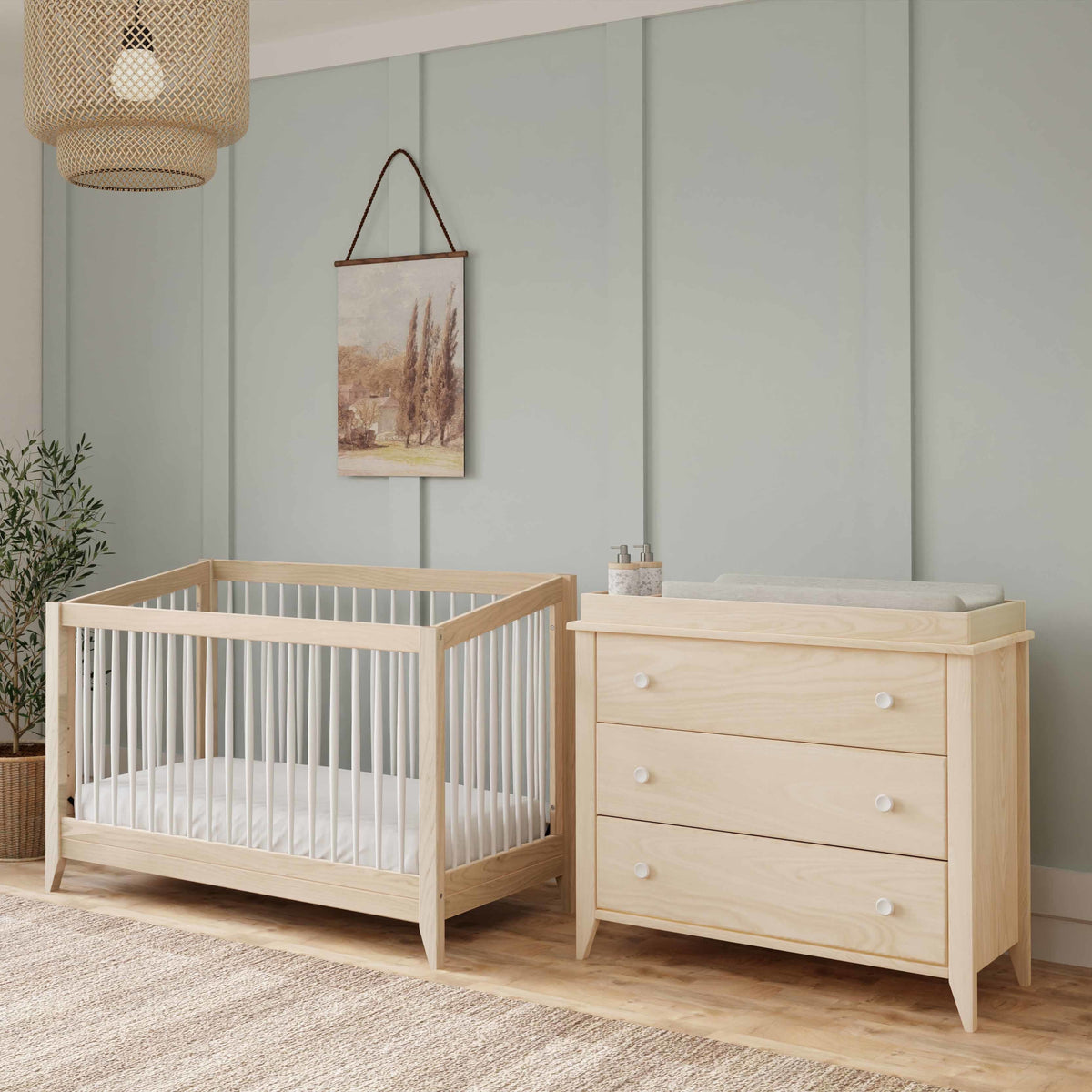 M10301NXW,Sprout 4-in-1 Convertible Crib w/Toddler Bed Conversion Kit in W Natural/White