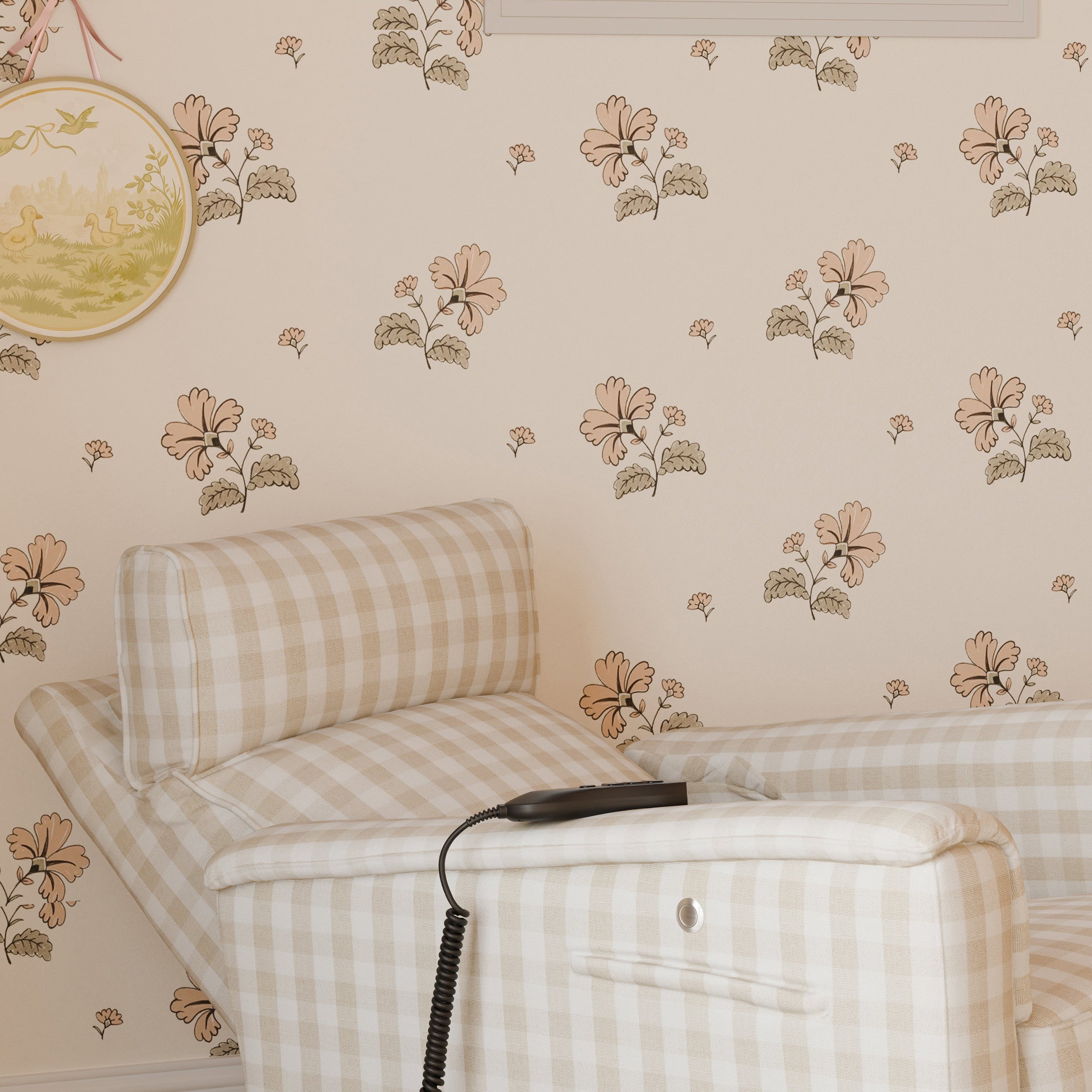 M17183TGH,Willa Deluxe Power Glider Recliner w/Heat&Massage in Tan Gingham