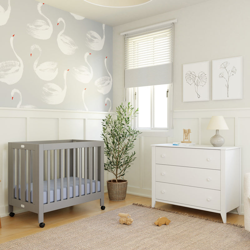 M6698G,Origami Mini Crib in Grey Finish