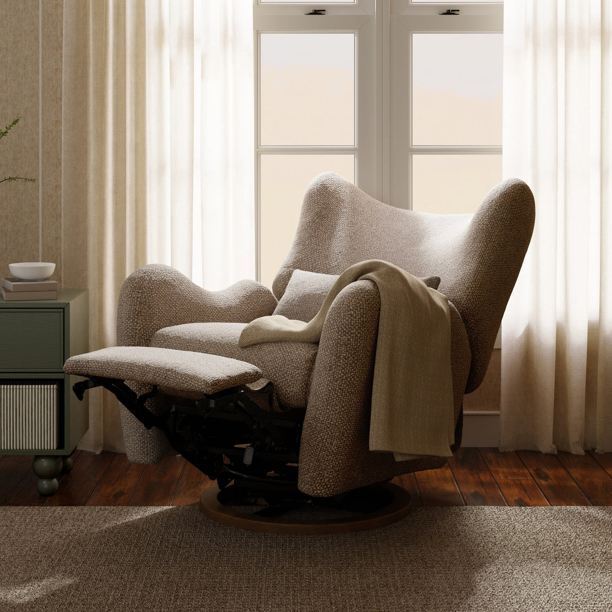 M34288ESWTB,Nate Berkus x Babyletto Westham Power Recliner in Performance Earth Slub Weave w/Toffee Base