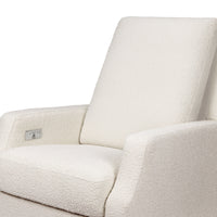M22286WBLB,Crewe Electronic Swivel Glider Recliner in Ivory Boucle w/Light Wood Base