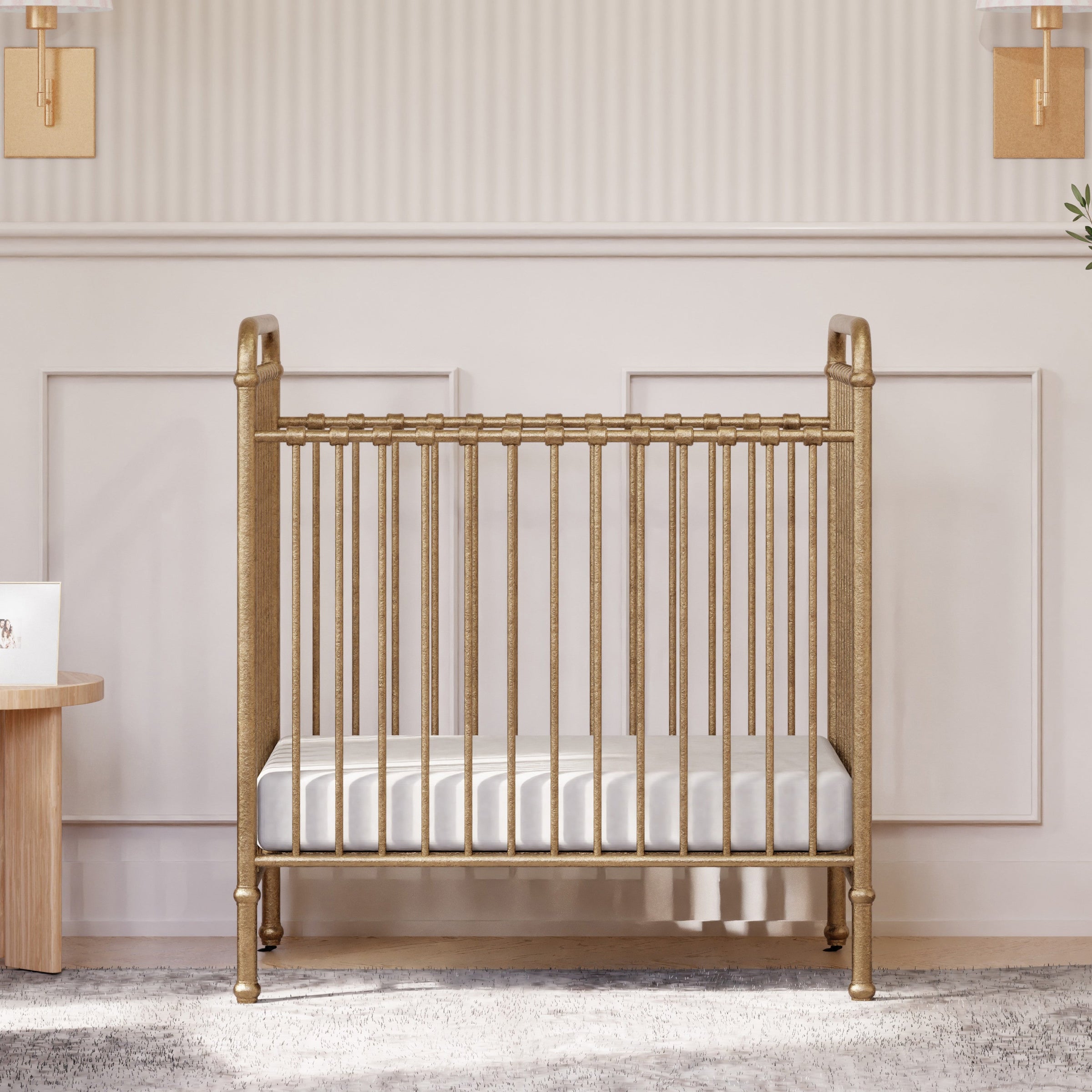 M15598VG,Abigail 3-in-1 Convertible Mini Crib in Vintage Gold