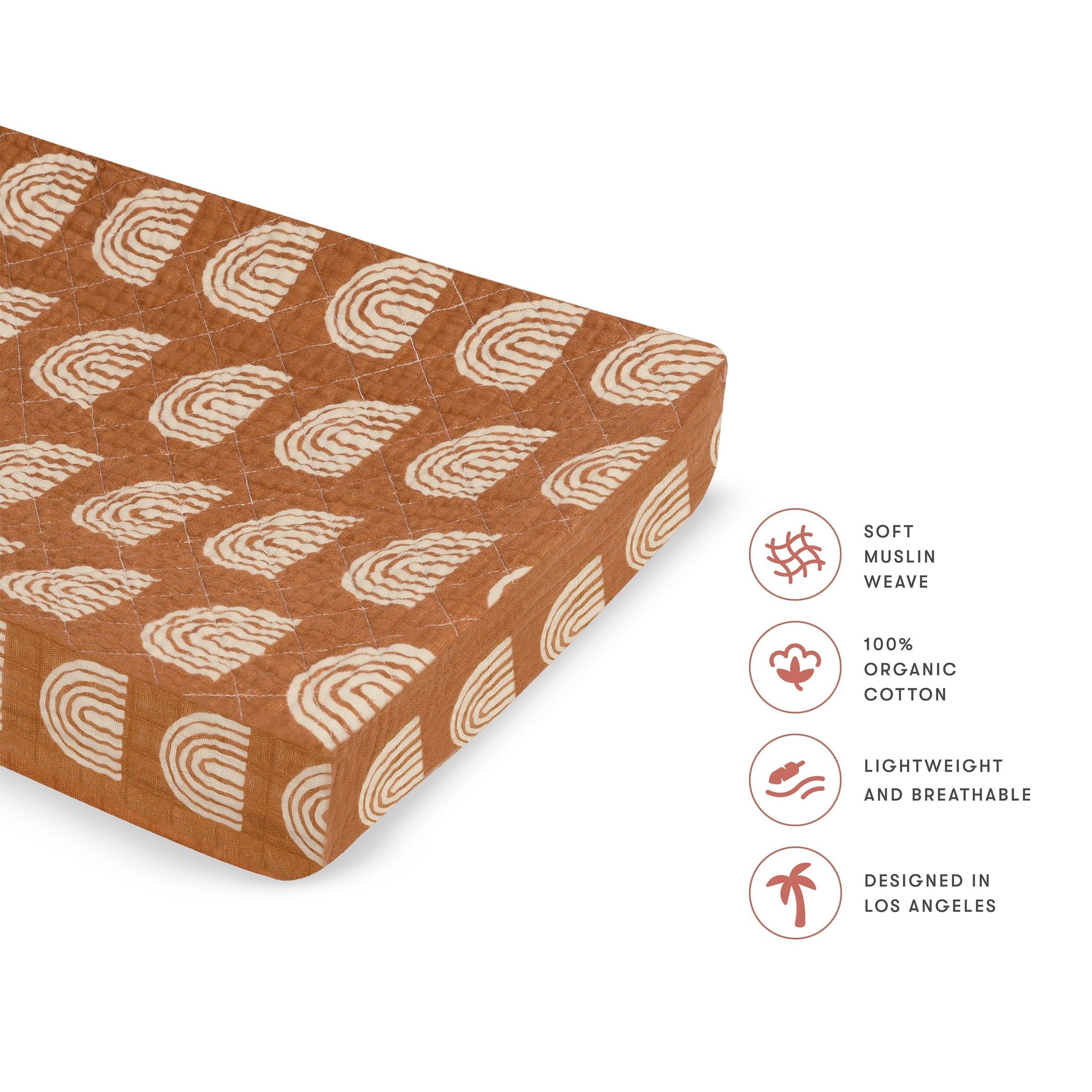 T29037,Rainbow Quilted Muslin Changing Pad Cover in GOTS Certified Organic Cotton