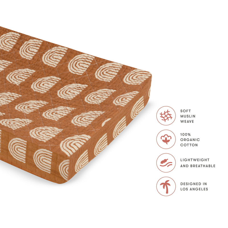 T29037,Rainbow Quilted Muslin Changing Pad Cover in GOTS Certified Organic Cotton