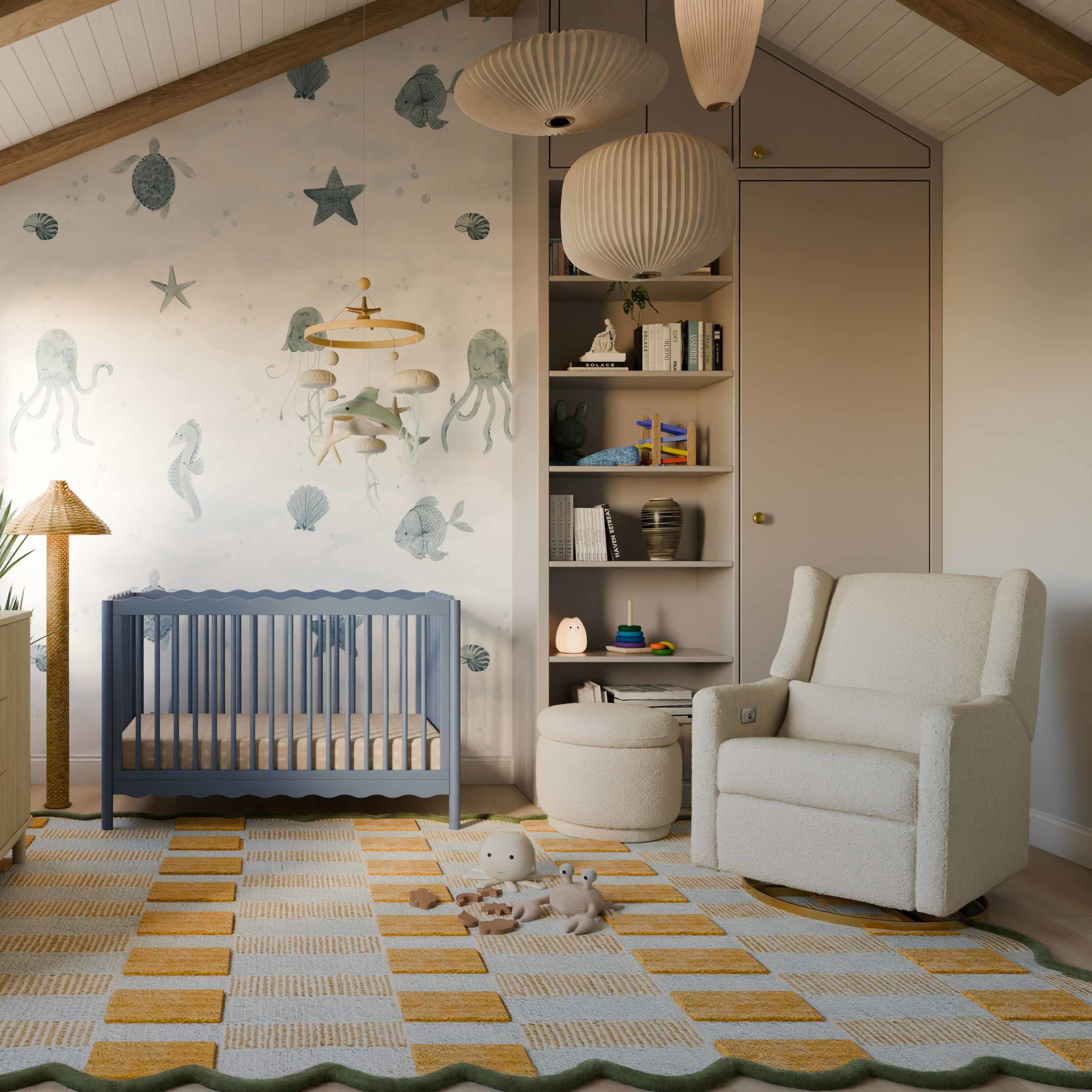 M22985WB,Enoki Storage Ottoman in Ivory Boucle