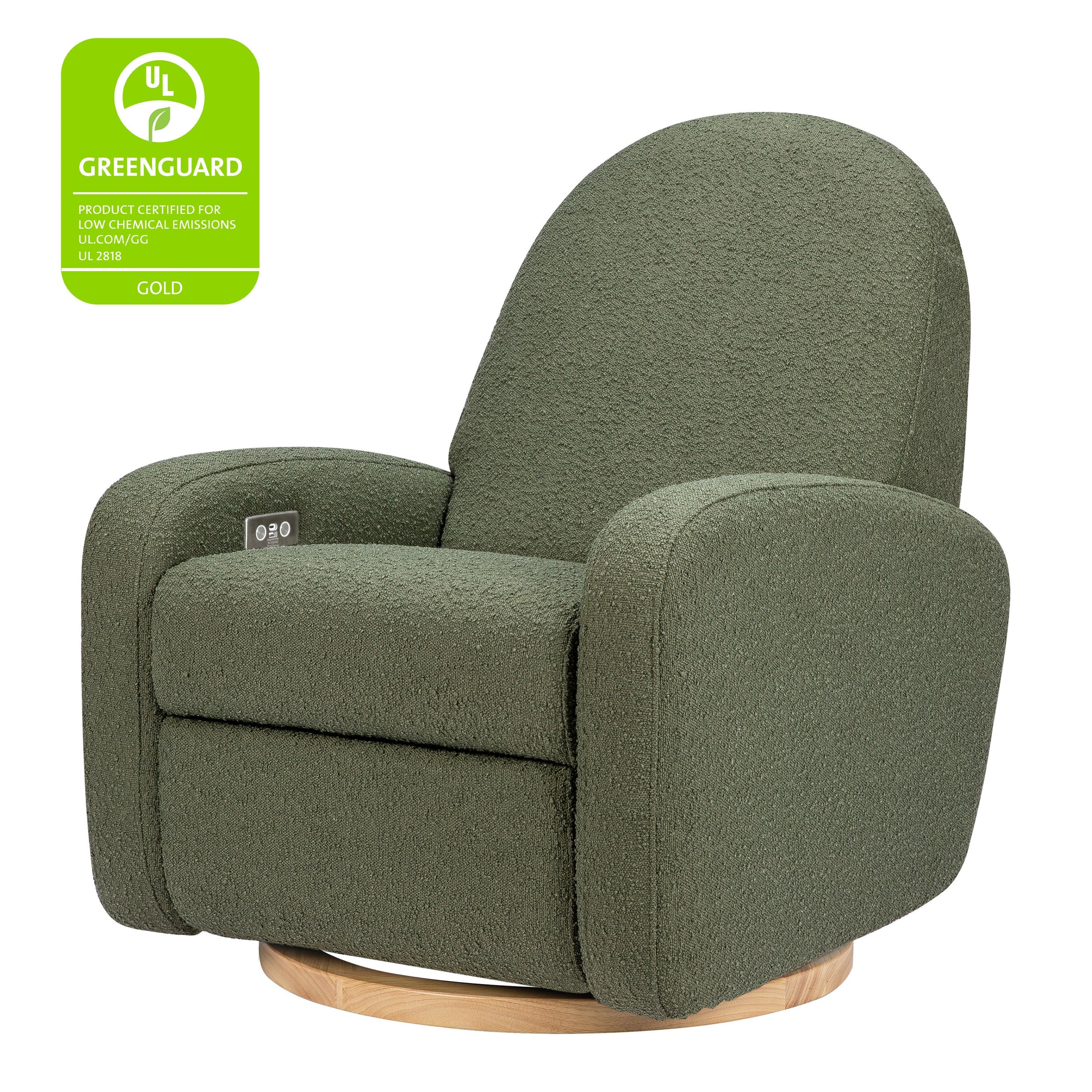 M23188OBLB,Nami Glider Recliner w/ Electronic Control and USB in Olive Boucle w/Light Wood Base