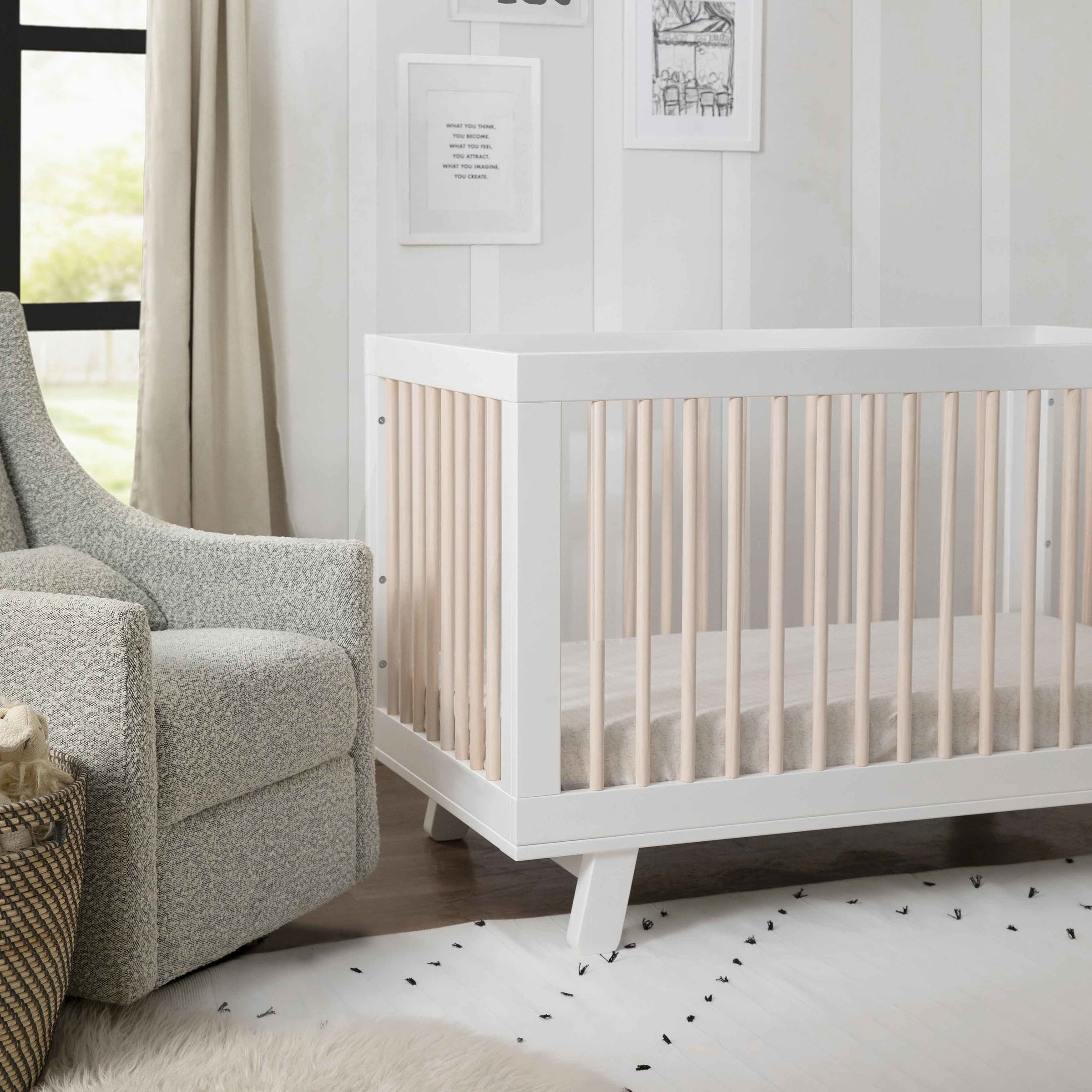 M4201WNX,Hudson 3-in-1 Convertible Crib w/ToddlerBedConversion Kit in White/Washed Natural