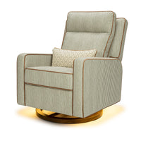 M23082OSCTB,Nate Berkus x Babyletto Sigi Pro Power Recliner in Perf Olive Stripe Eco-Crossweave w/Toffee Base