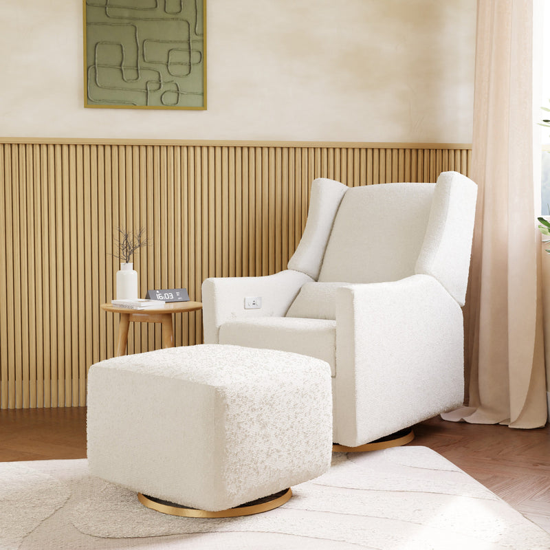 M11288WBG,Kiwi Glider Recliner w/ Electronic Control and USB in Ivory Boucle w/Gold Base
