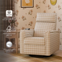 M17183TGH,Willa Deluxe Power Glider Recliner w/Heat&Massage in Tan Gingham