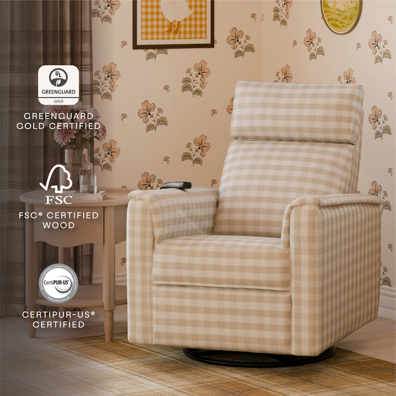 M17183TGH,Willa Deluxe Power Glider Recliner w/Heat&Massage in Tan Gingham