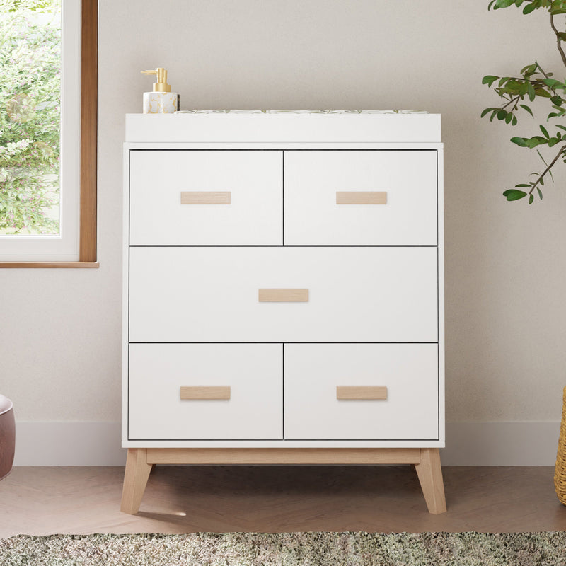 M5823WNX,Scoot 3-Drawer Changer Dresser in White/Washed Natural Finish