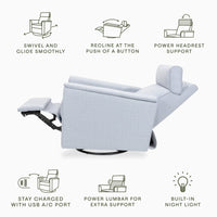 M17182PCET,Willa Pro Power Glider Recliner w/ Power Lumbar in Performance Blue Chambray Eco-Twill