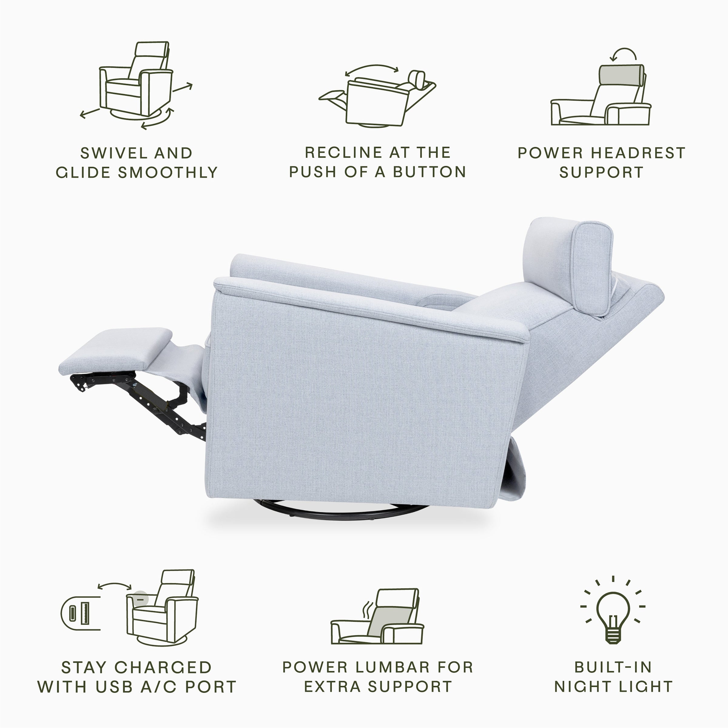 M17182PCET,Willa Pro Power Glider Recliner w/ Power Lumbar in Performance Blue Chambray Eco-Twill