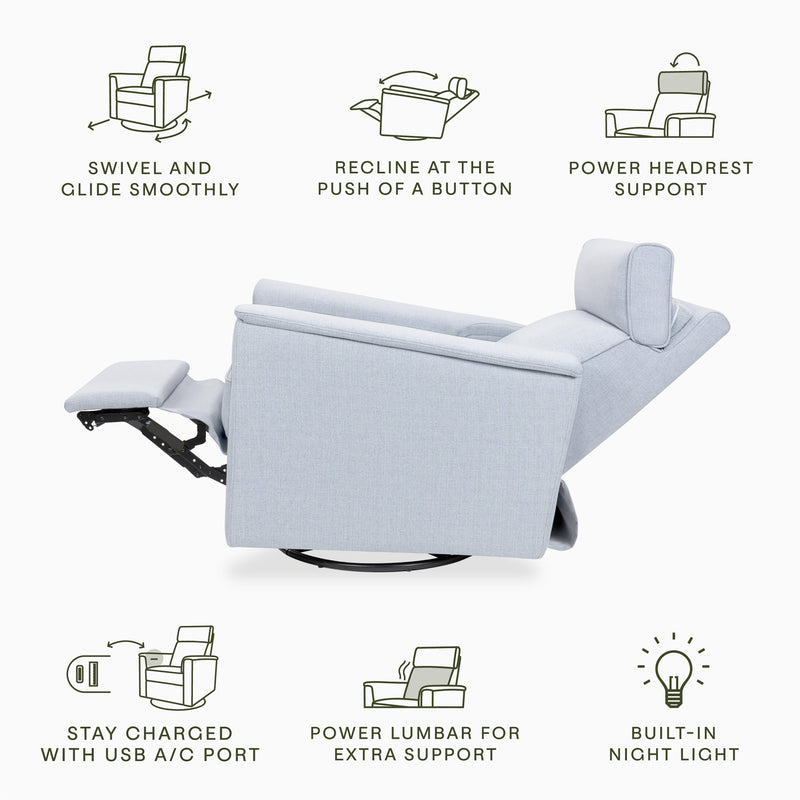 M17182PCET,Willa Pro Power Glider Recliner w/ Power Lumbar in Performance Blue Chambray Eco-Twill