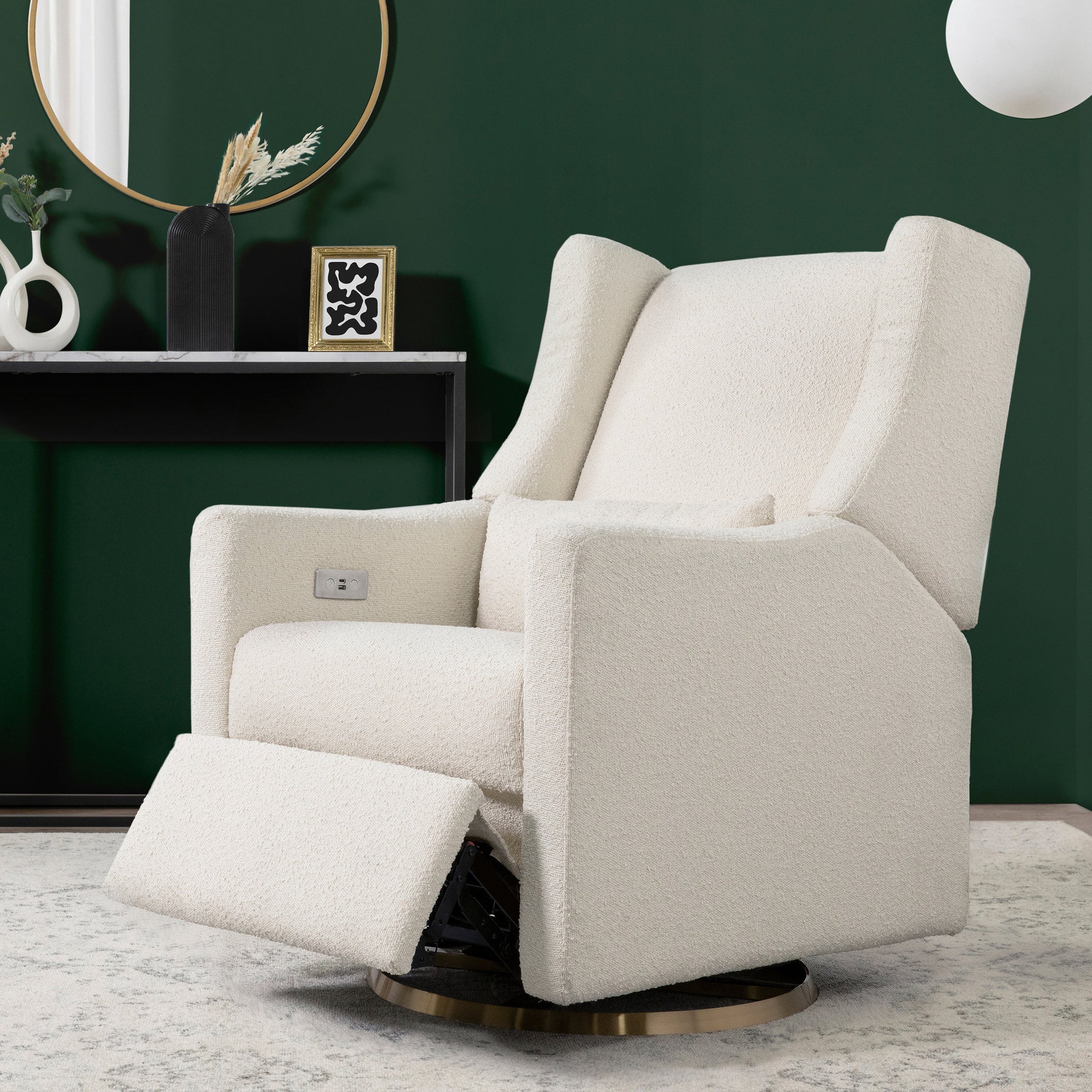 M11288WBG,Kiwi Glider Recliner w/ Electronic Control and USB in Ivory Boucle w/Gold Base
