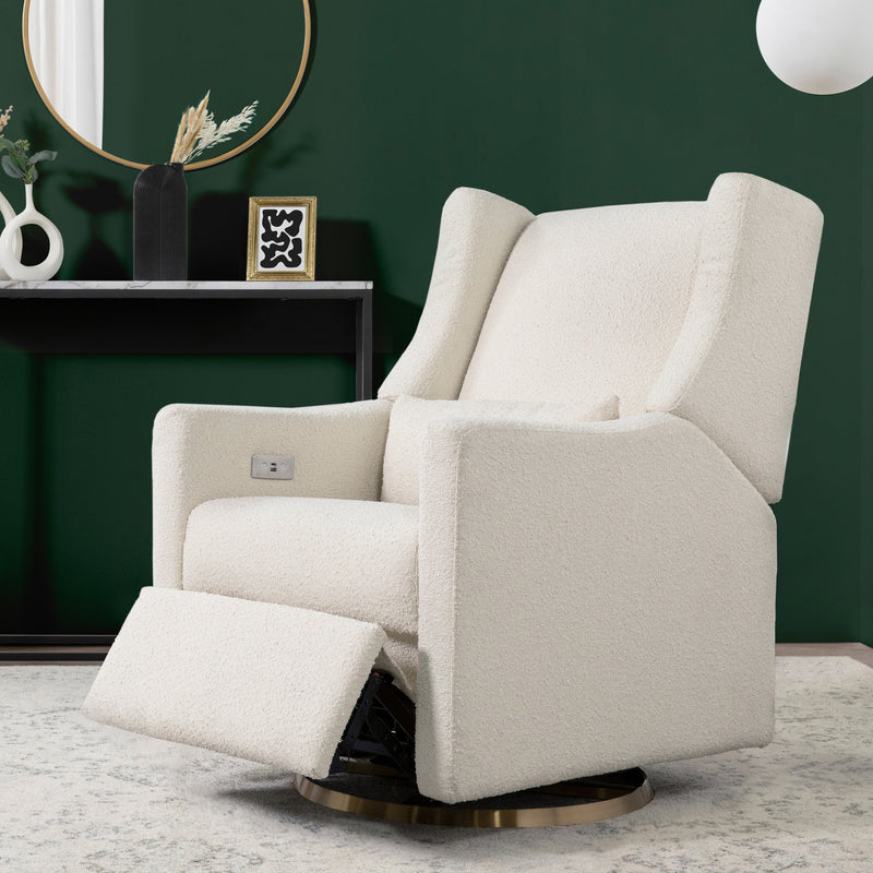M11288WBG,Kiwi Glider Recliner w/ Electronic Control and USB in Ivory Boucle w/Gold Base