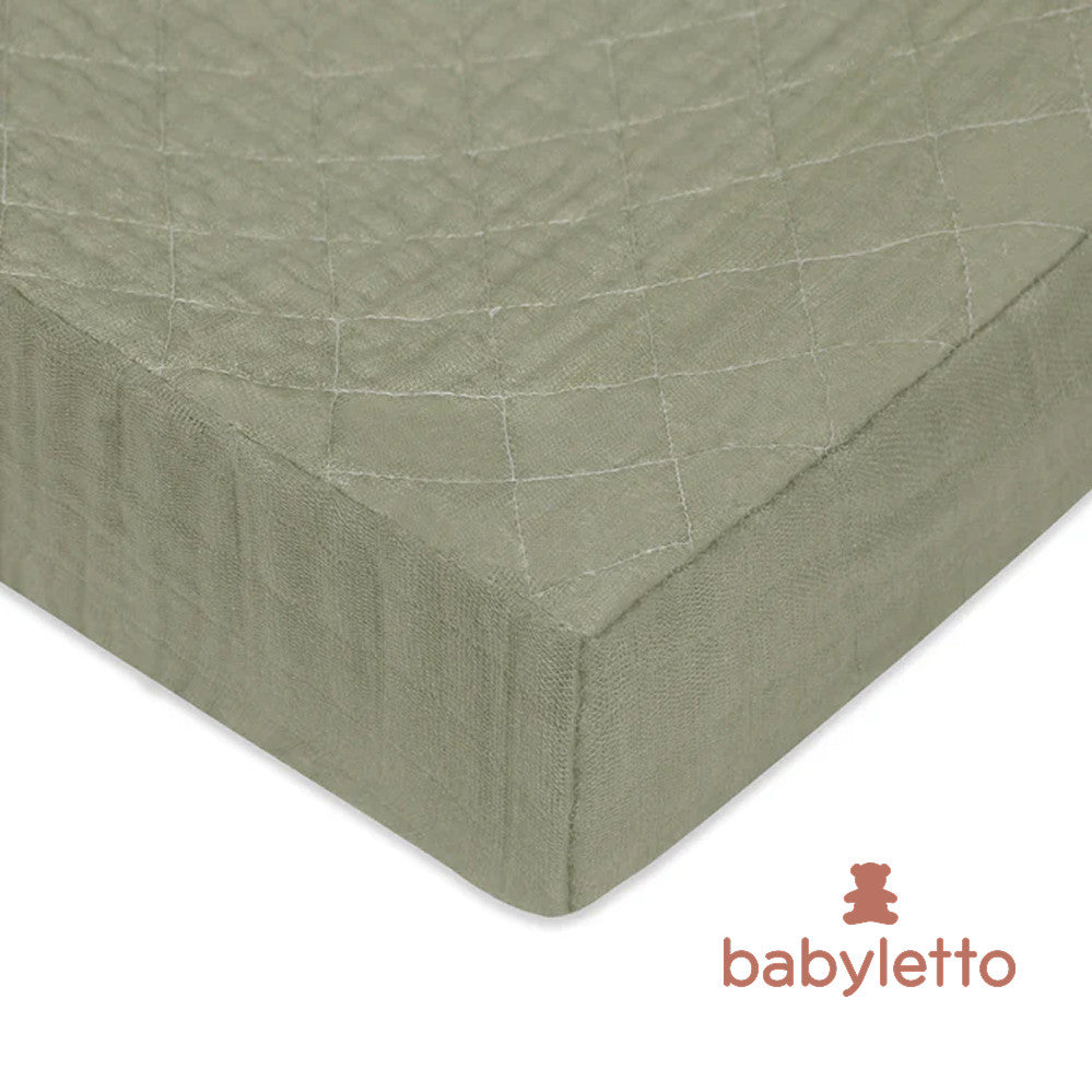 T29737MCA,Matcha Quilted Muslin Changing Pad Cover in GOTS Certified Organic Cotton