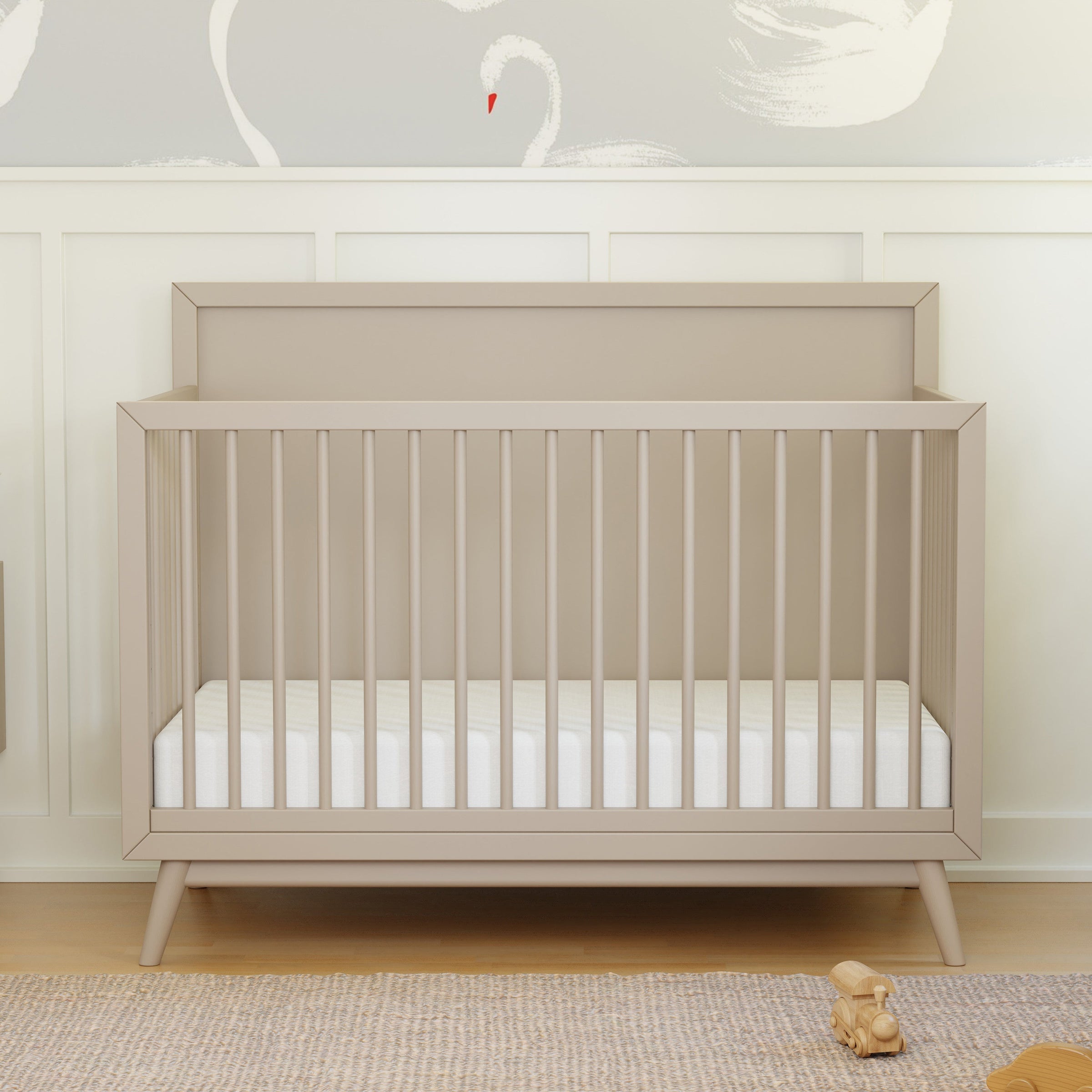 M15901TPE,Palma Mid-Century 4-in-1 Convertible Crib w/Toddler Bed Conversion in Taupe