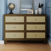 M23716NLBC,Marin with Cane 6 Drawer Assembled Dresser in Natural Walnut and Blonde Cane