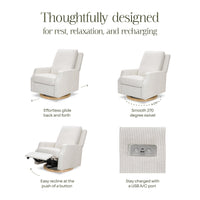 M22286FCSLB,Crewe Electronic Swivel Glider Recliner in Fog Chatham Stripe Performance Eco-Weave w/LB