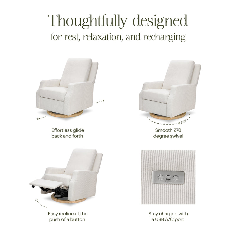 M22286FCSLB,Crewe Electronic Swivel Glider Recliner in Fog Chatham Stripe Performance Eco-Weave w/LB