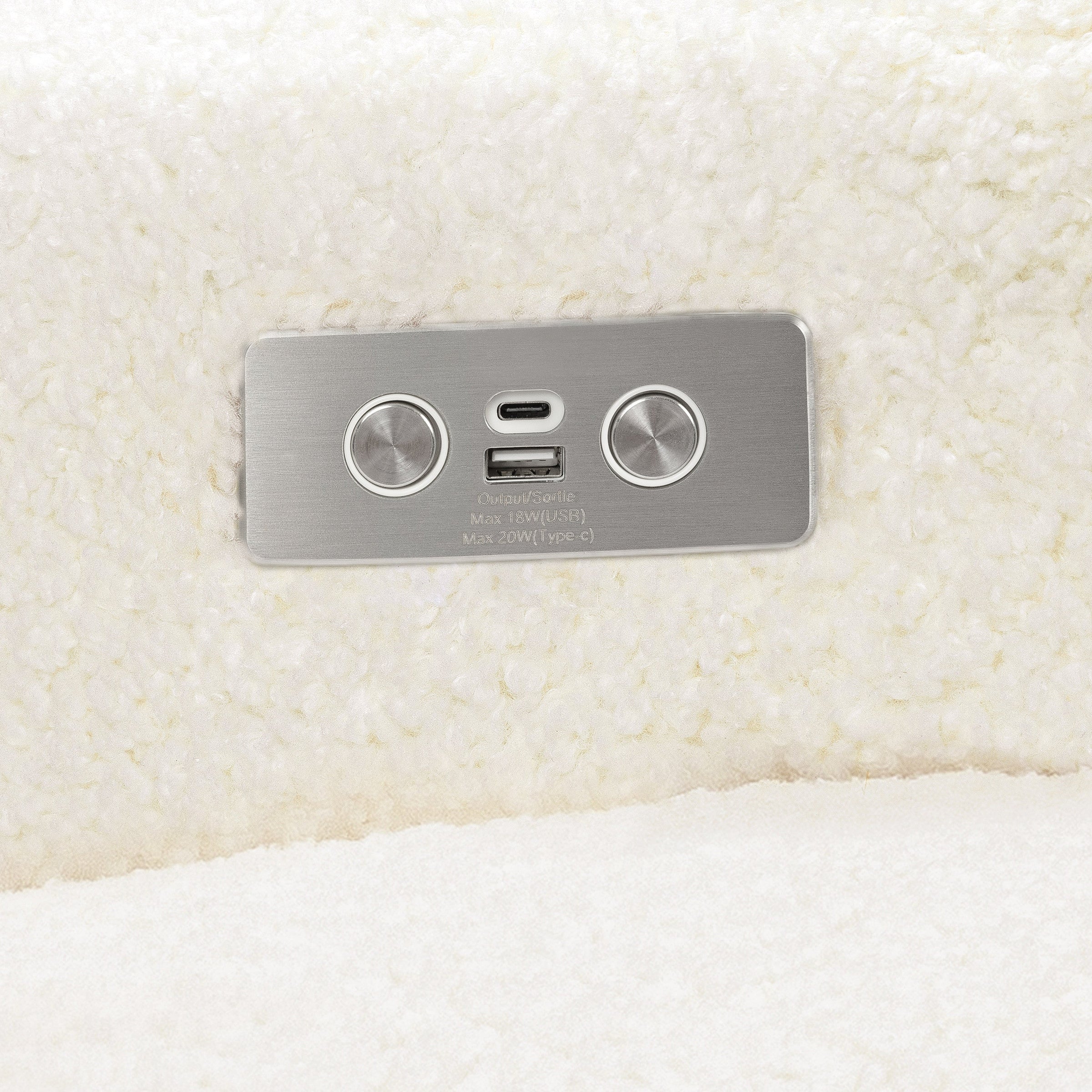 M23085CMSGLB,Sigi Glider Recliner w/ Electronic Control and USB in Cream Shearling w/Light Wood Base