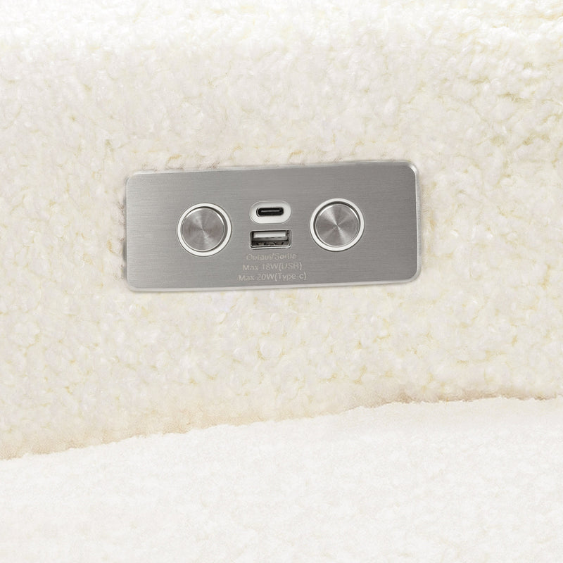 M23085CMSGLB,Sigi Glider Recliner w/ Electronic Control and USB in Cream Shearling w/Light Wood Base