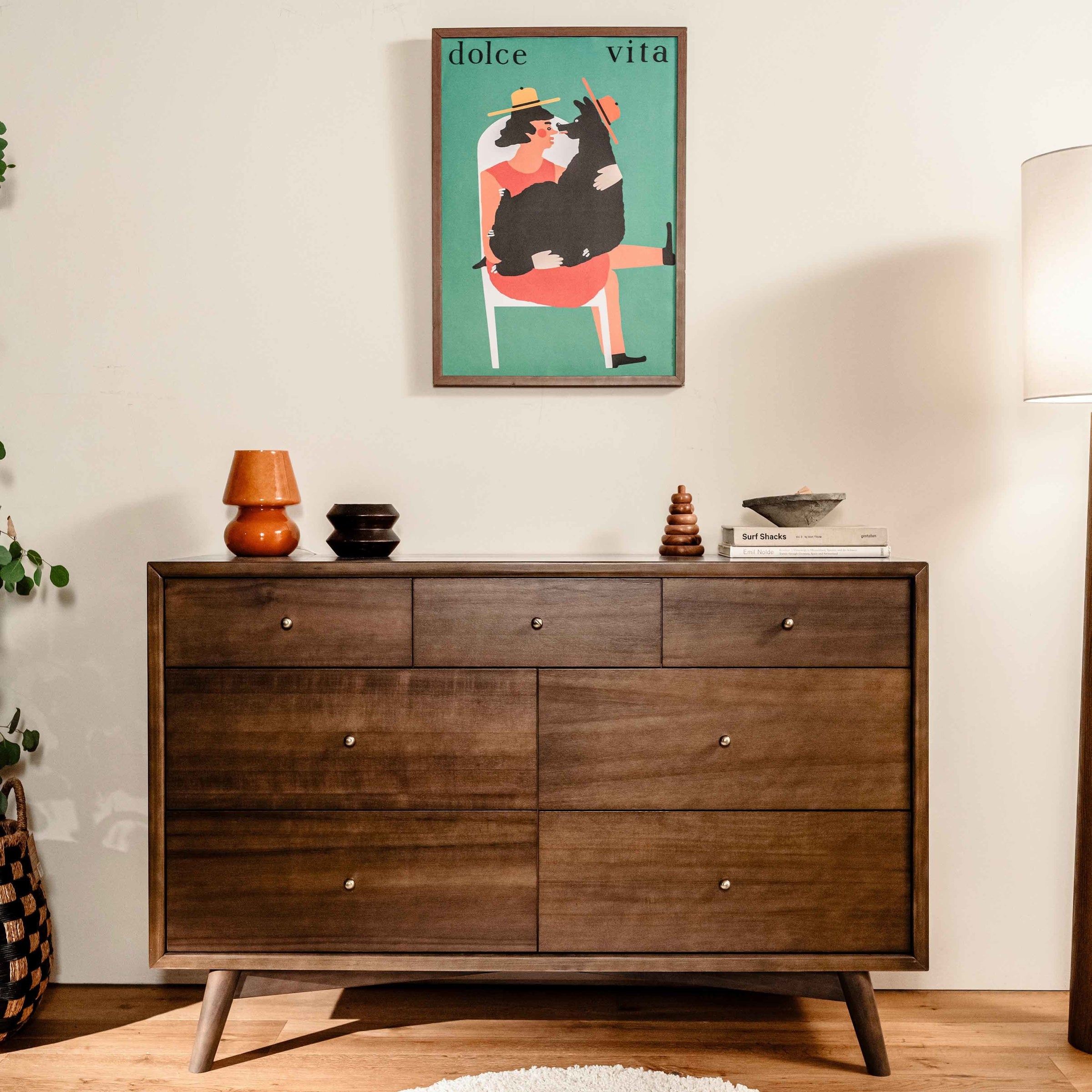 M15916NL,Palma 7-Drawer Double Dresser  Assembled in Natural Walnut