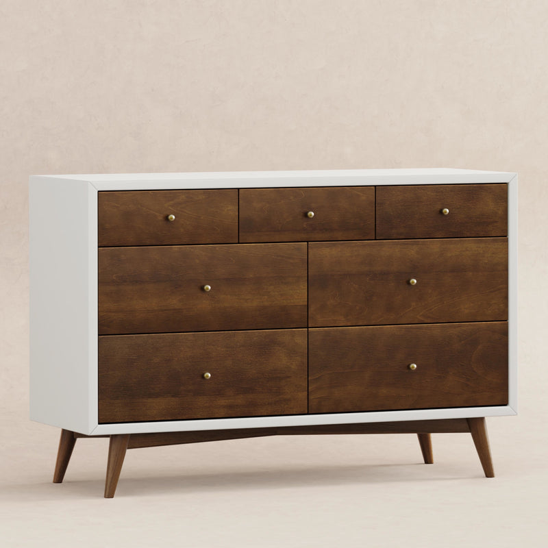 M15916RWNL,Palma 7-Drawer Double Dresser  Assembled in Warm White w/Natural Walnut