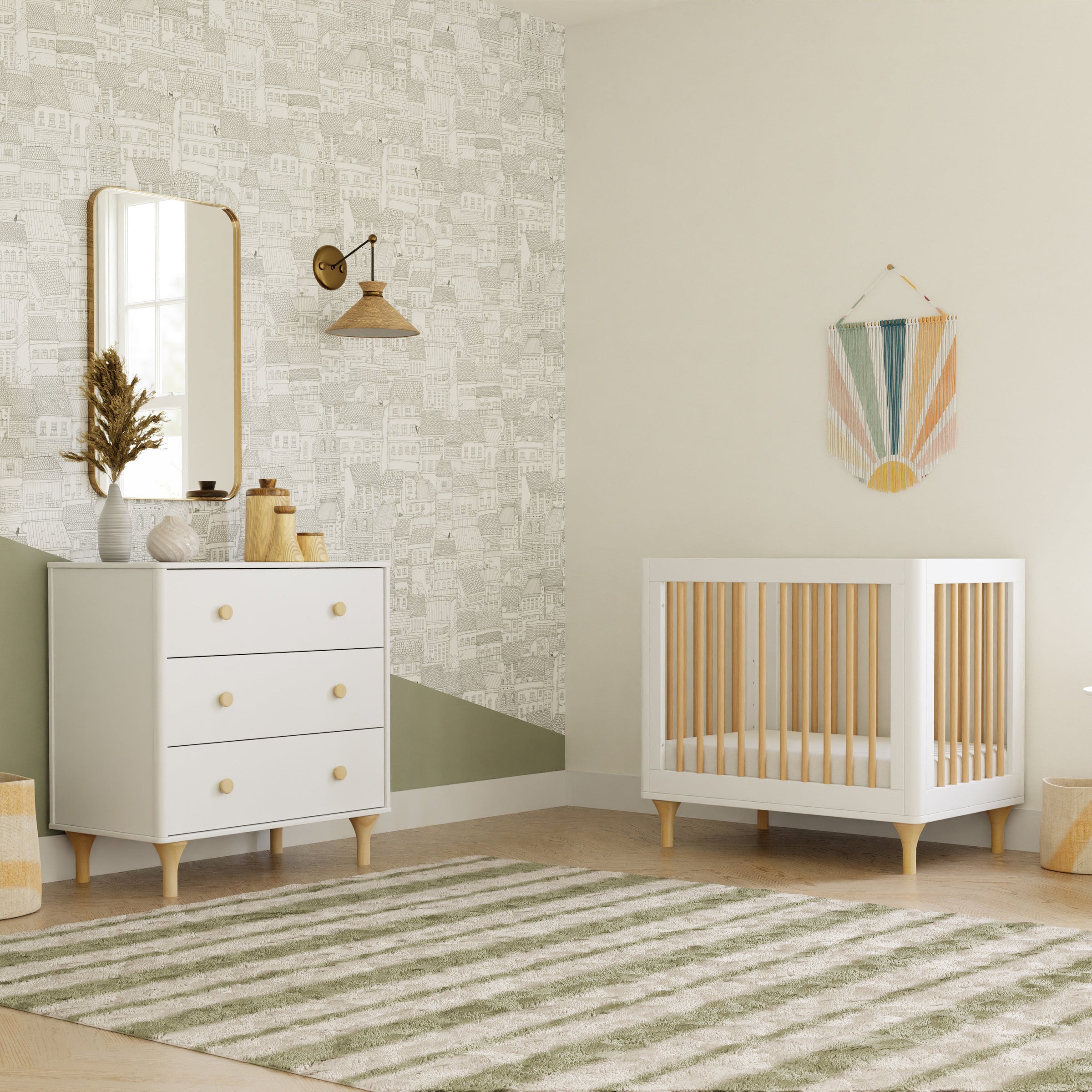 M9098WN,Lolly 4-in-1 Convertible Mini Crib and Twin Bed w/Toddler Bed Conversion Kit in White/Natural