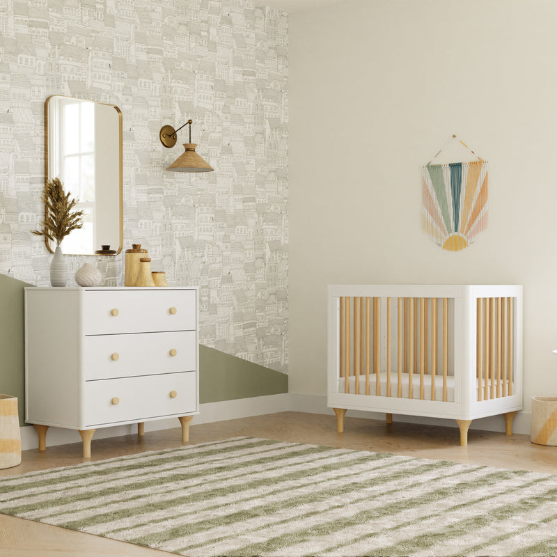 M9098WN,Lolly 4-in-1 Convertible Mini Crib and Twin Bed w/Toddler Bed Conversion Kit in White/Natural