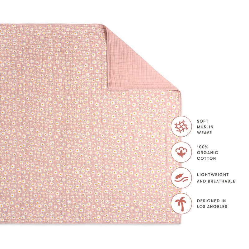 T28039,Daisy Muslin Quilt in GOTS Certified Organic Cotton