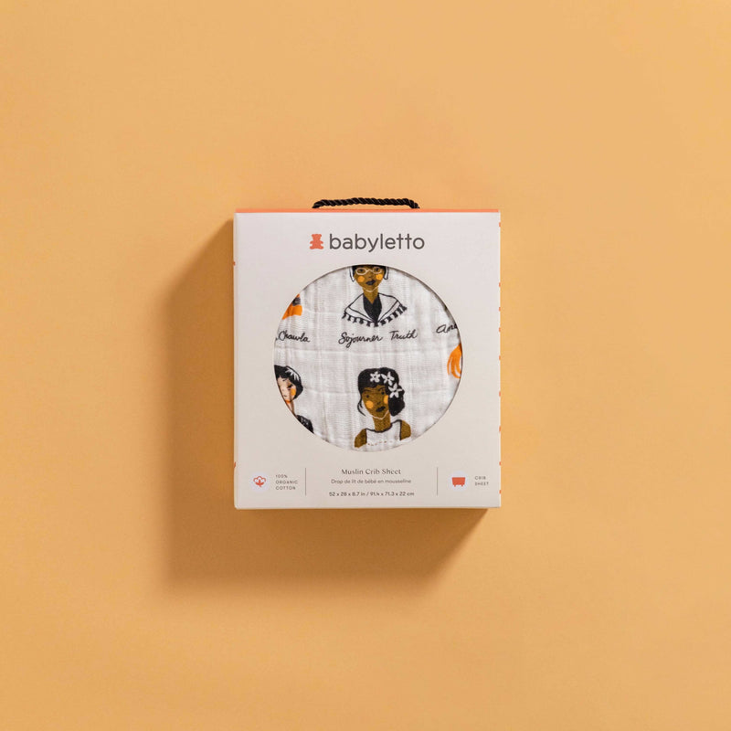 T28435,Women In History Muslin Crib Sheet in GOTS Certified Organic Cotton