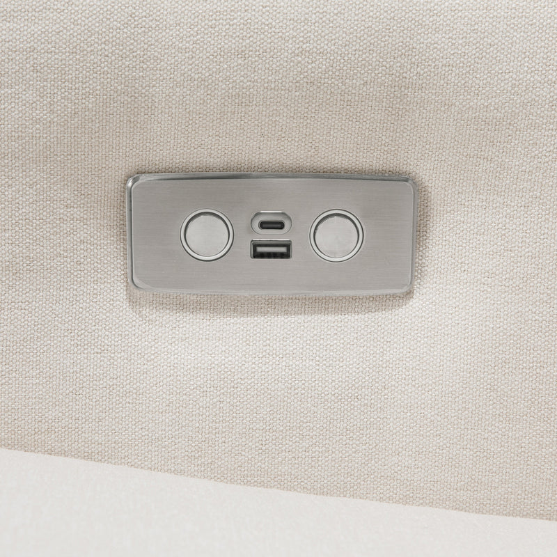 M23085PCMEWLB,Sigi Glider Recliner w/ Electronic Control and USB in Performance Cream Eco-Weave w/Light wood base