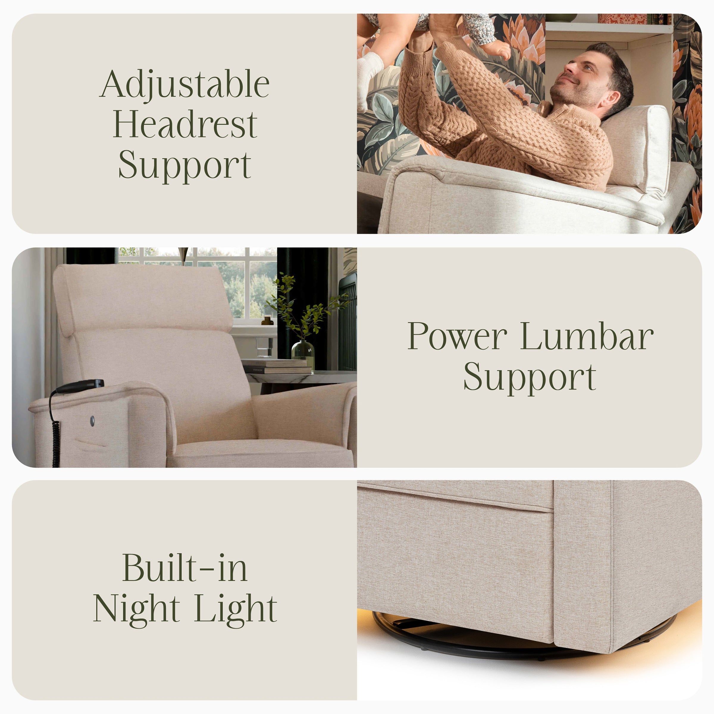M17183PBEW,Willa Deluxe Power Glider Recliner w/Heat&Massage in Performance Beach Eco-Weave